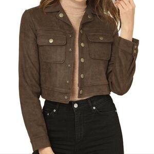 NWT Allegra K Faux Suede Brown Cropped Moto Jacket Size Medium